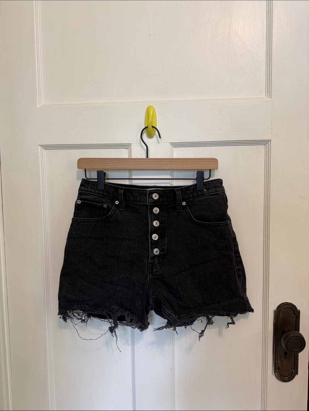 Abercrombie and Fitch High-Rise Black Denim Button-Front Women's Shorts